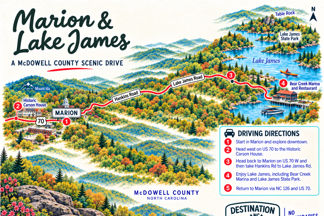 Marion to Lake James Driving Map