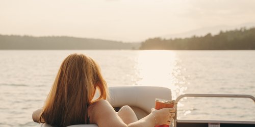 Woman on boat on Lake James in Nebo, N.C.