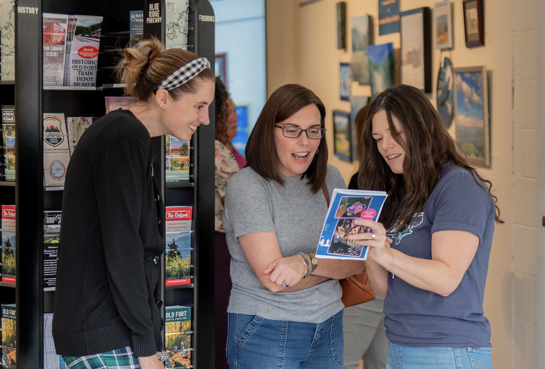People visiting the Old Fort, NC visitor center