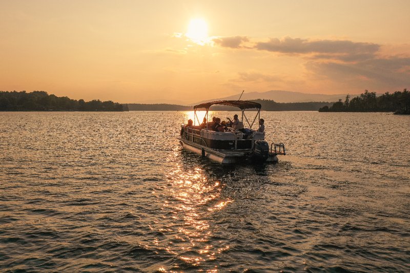 A boat out on Lake James in Nebo, N.C. during sunset.