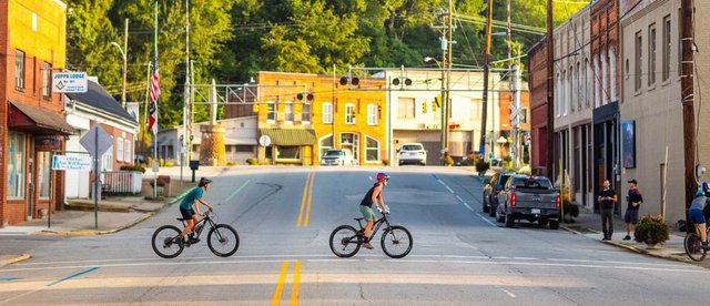 Mountain biking in downtown Old Fort NC